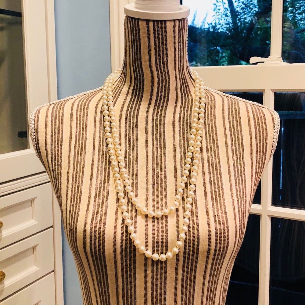 Faux Pearl Strand Necklace- Ivory, 58”